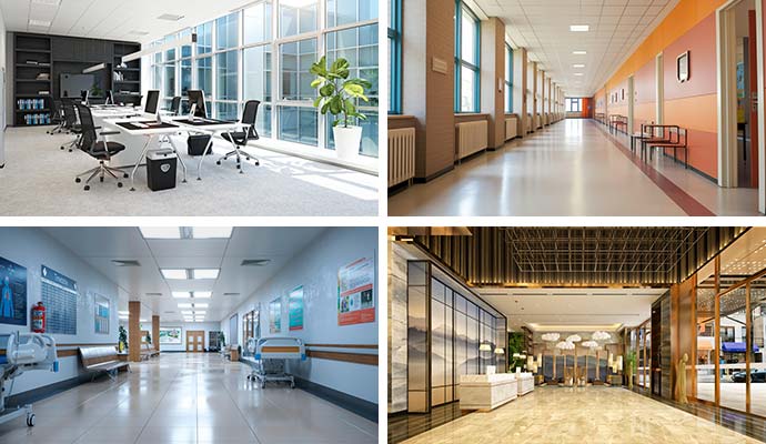 Commercial properties including offices, schools, hospitals and hotels
