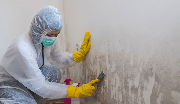 Expert removing mold from wall