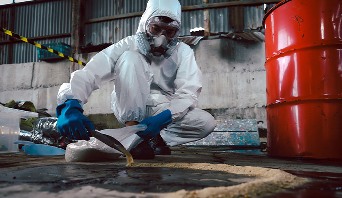 Expert cleaning chemical spill