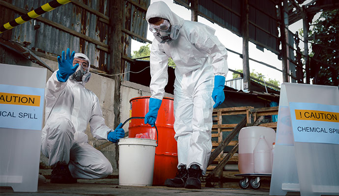 Hazmat team chemical spill cleanup