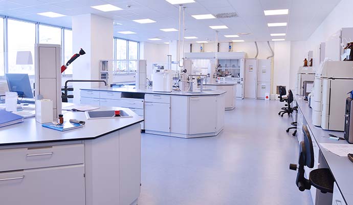 Spacious modern laboratory room with workstations