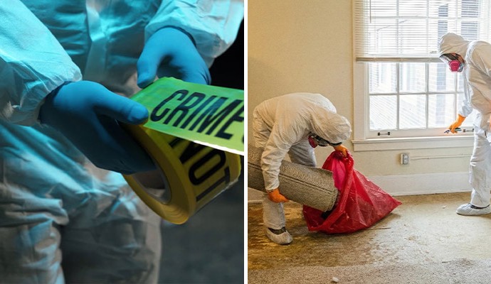 Collage of crime and trauma scene cleanup service