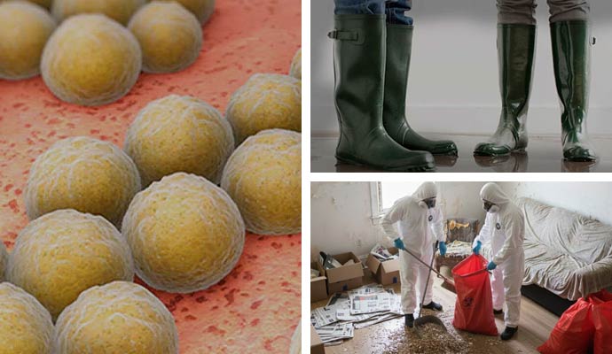 Collage of different types of biohazard cleanup services
