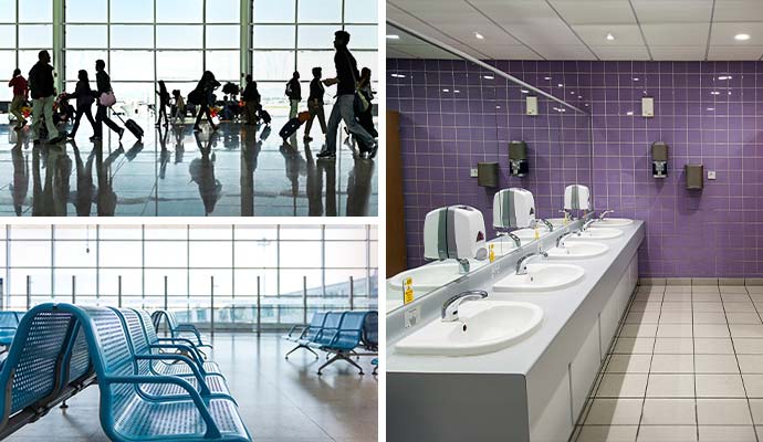 Collage of multiple clean airport areas