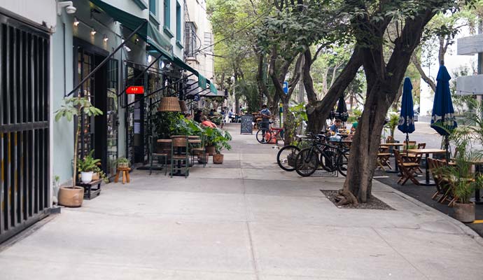 Clean urban commercial sidewalk and public walkway ready for safe use