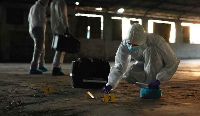 Forensic technician recording evidence
