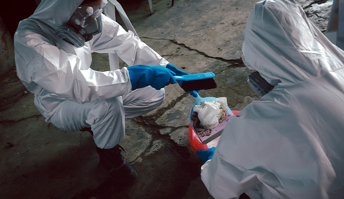 Professional team cleaning hazardous waste