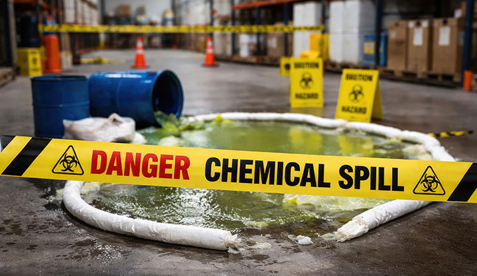 Warning sign of danger chemical spill