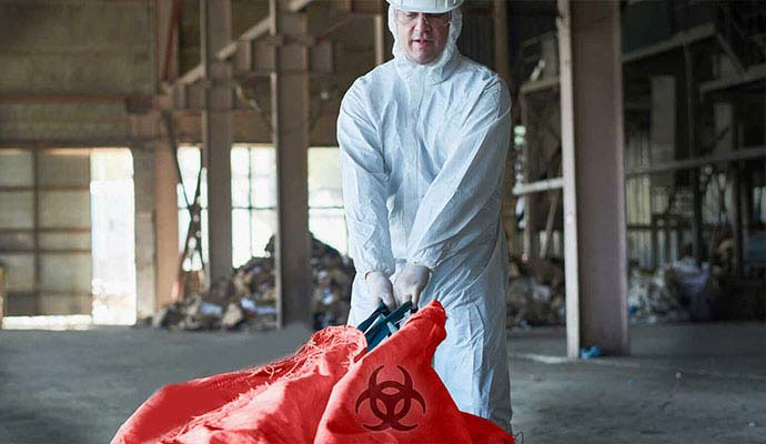 Professional in hazmat suits cleaning up an industrial accident