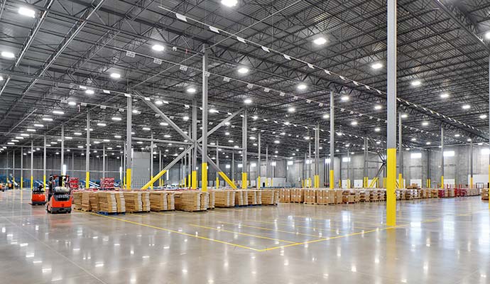 Spacious industrial distribution warehouse interior