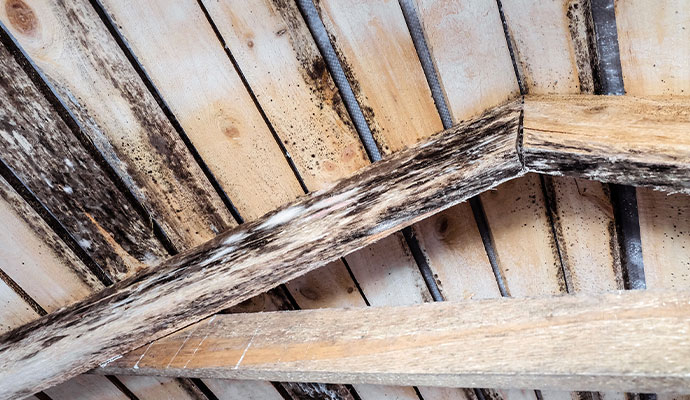 Mold damaged wooden ceiling structure