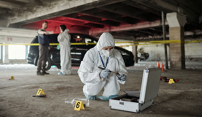 Professional worker cleaning a suicide scene