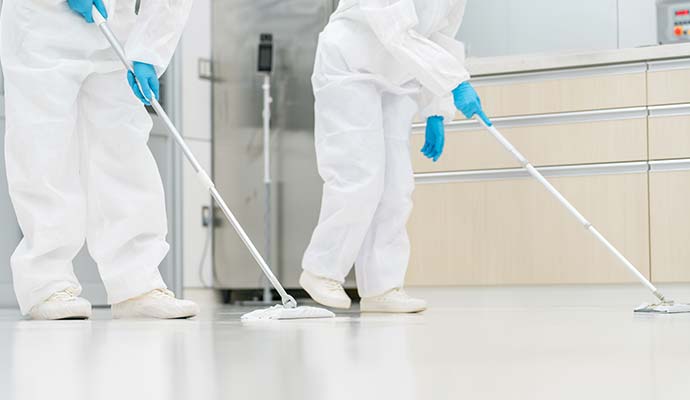 Two experts cleaning the floor
